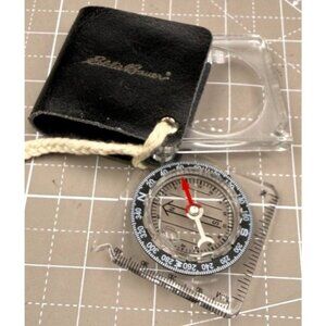 Vintage Eddie Bauer Compass Ruler Magnifier Case  Works Liquid Bubble Intact  4”